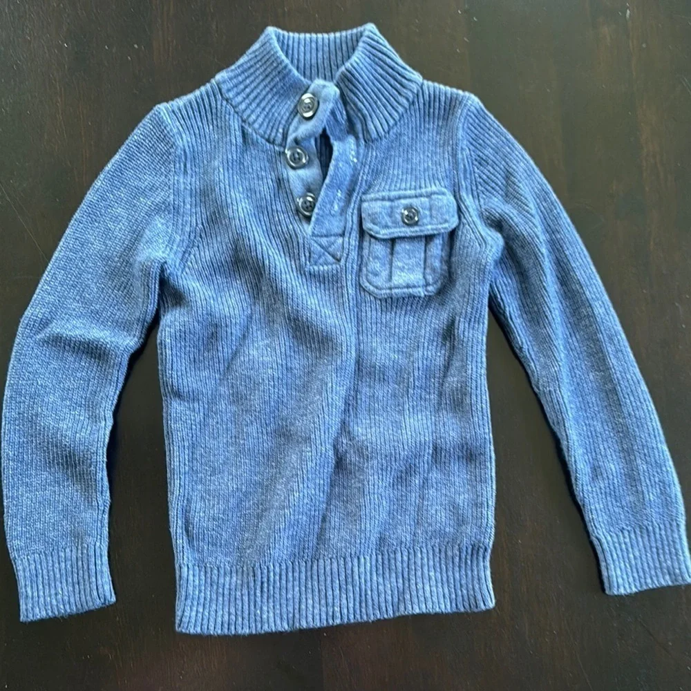 GAP Blue Mock Neck Sweater with Ribbed Texture